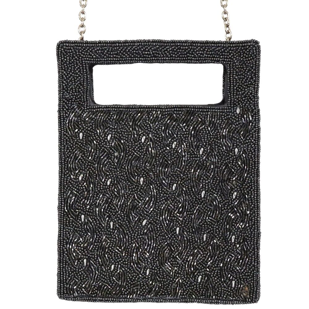 Inge Christopher Bag Handbag Womens Dark Gray Square Clutch Formal Beaded vtg